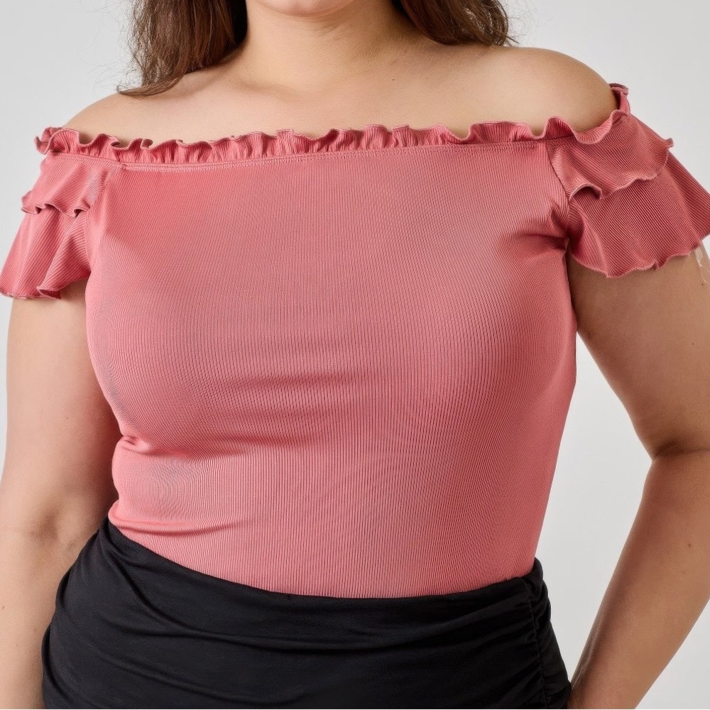 Knit Rib Double Ruffle Top - Picture 3 of 6